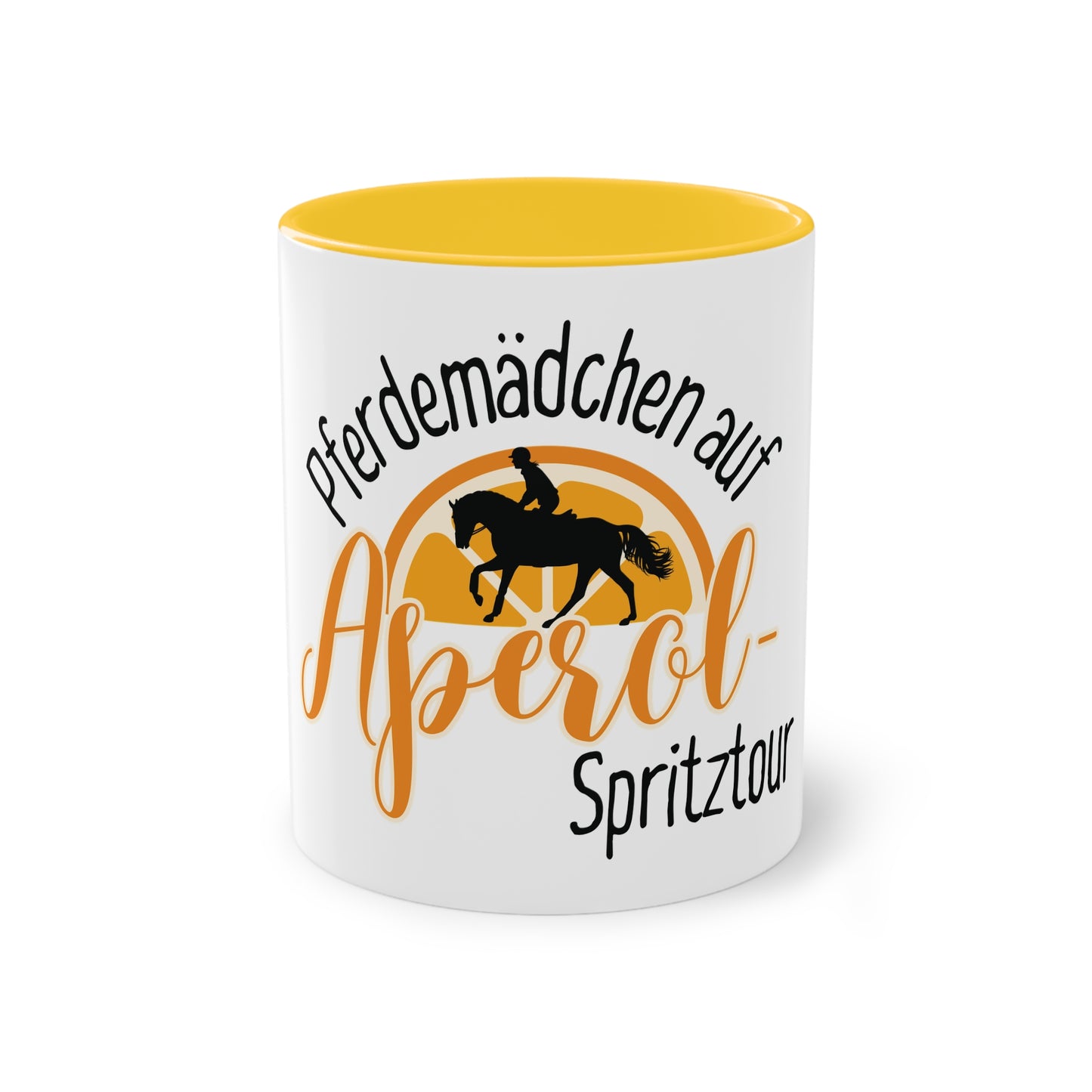 Tasse "Pferdemädchen auf Aperol-Spritztour" zweifarbig