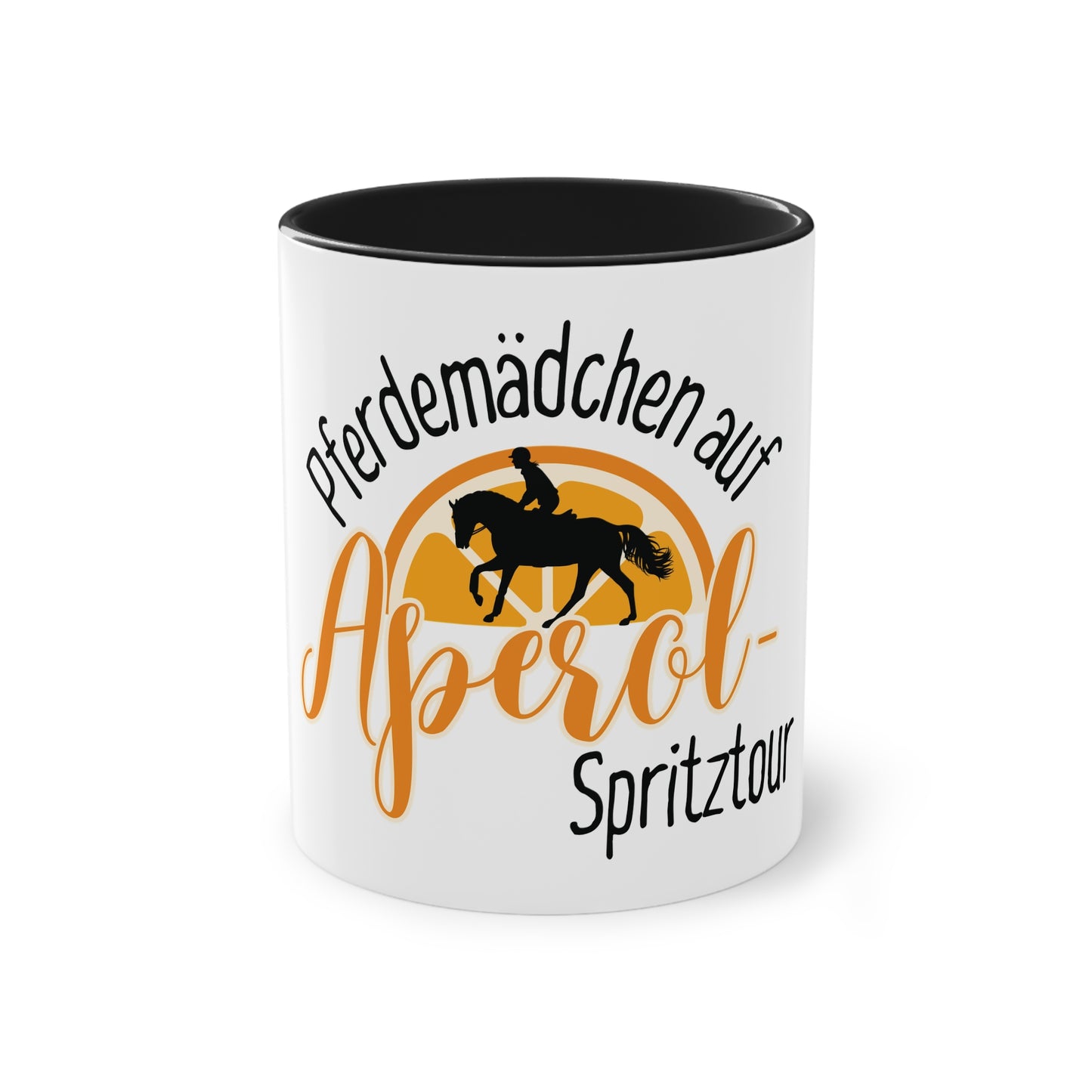 Tasse "Pferdemädchen auf Aperol-Spritztour" zweifarbig