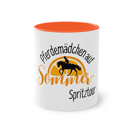 Tasse "Pferdemädchen auf Sommer-Spritztour" zweifarbig
